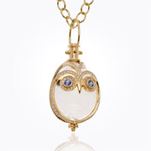18K Owl Amulet with blue sapphire and diamond pave