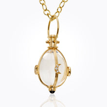 18K Lunar Amulet with oval rock crystal and diamond pave