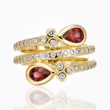 18K Mummy Ring with ruby and diamond pave
