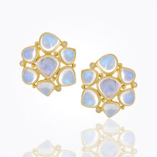 18K Cluster Earrings with royal blue moonstone and diamond