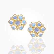 18K Cluster Earrings with royal blue moonstone and diamond