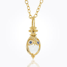 18K Owl Amulet with blue sapphire and diamond pave