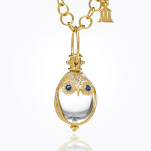 18K Owl Amulet with blue sapphire and diamond pave