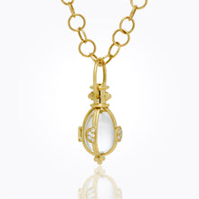 18K Lunar Amulet with oval rock crystal and diamond pave