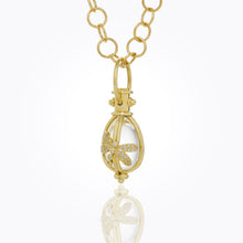 18K Dragonfly Amulet with oval rock crystal and diamond pave