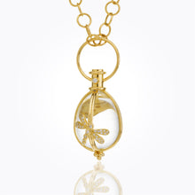 18K Dragonfly Amulet with oval rock crystal and diamond pave