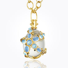 18K Sea Star Amulet with oval rock crystal, royal blue moonstone, blue sapphire and diamond