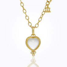 18K Braided Heart Pendant with heart rock crystal and diamond granulation