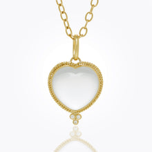 18K Braided Heart Pendant with heart rock crystal and diamond granulation