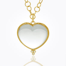 18K Braided Heart Pendant with heart rock crystal and diamond granulation