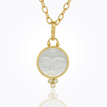 18K Moonface Pendant with carved rock crystal and diamond granulation