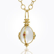 18K Classic Faceted Amulet with oval rock crystal, ruby, emerald and blue sapphire
