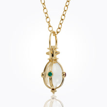 18K Classic Faceted Amulet with oval rock crystal, ruby, emerald and blue sapphire