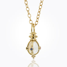 18K Classic Faceted Amulet with oval rock crystal, ruby, emerald and blue sapphire